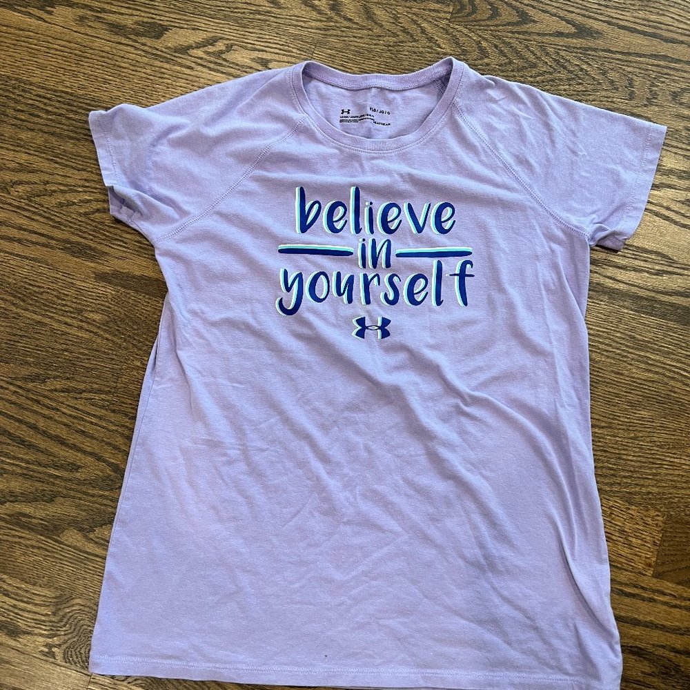 Purple Under Armour Believe in Yourself t shirt